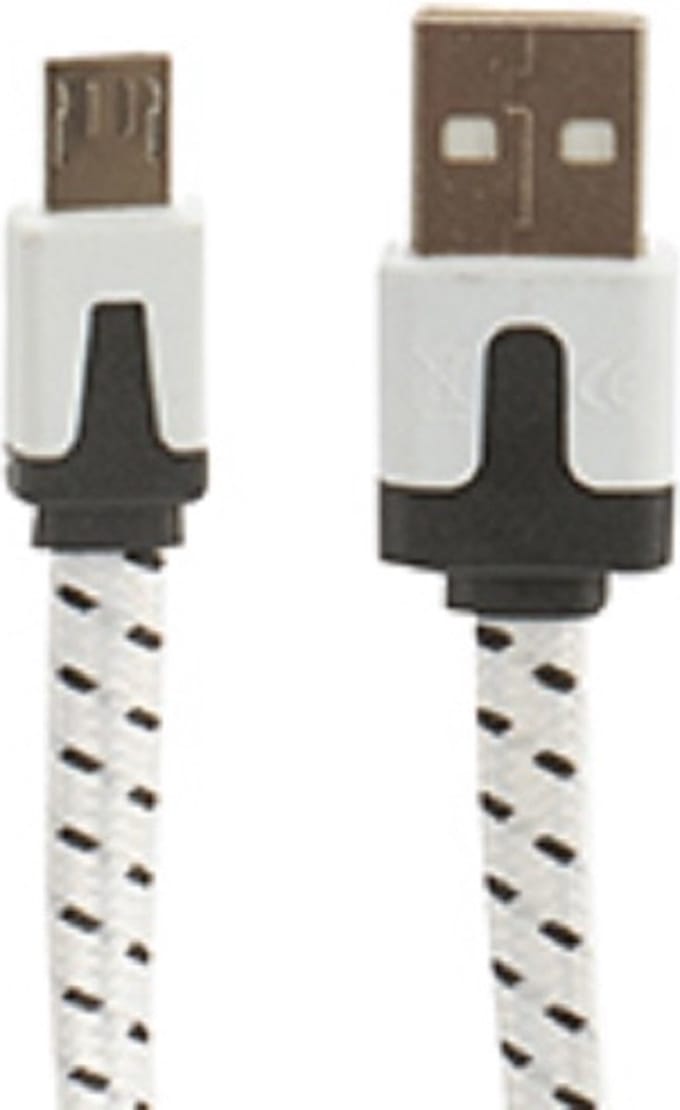 Grundig Oplaadkabel Micro-usb 2 Meter Nylon Wit/zwart