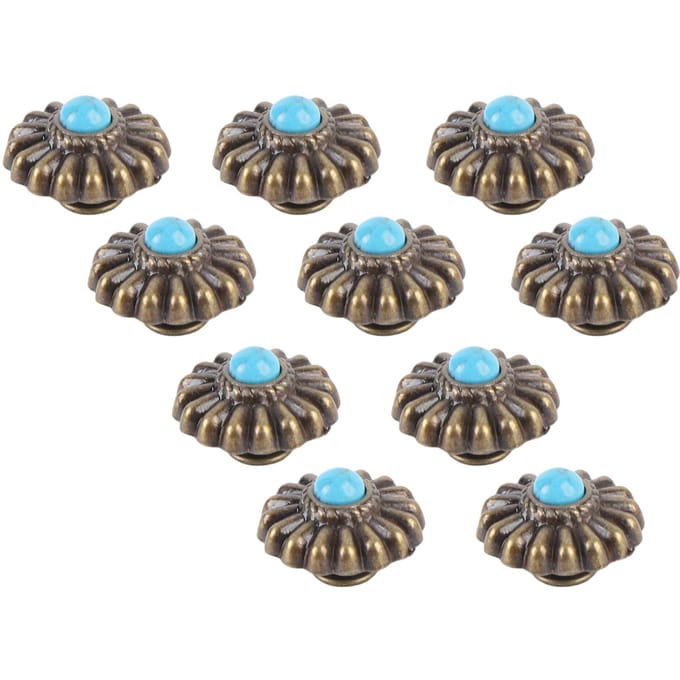 10 Sets Knopen met Schroefrug 16,5 mm Brons Bloemvormig Blauw Turkoois Conchos met 4,5 mm PH Schroeven gray