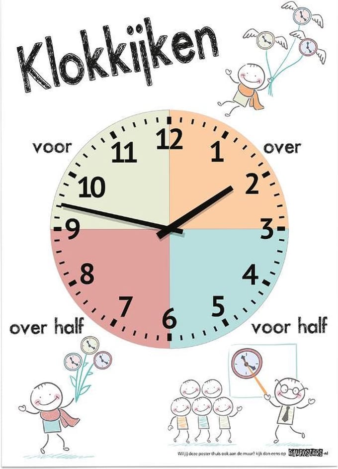 Educatieve poster (Posterpapier) - Klokkijken happy - 29.7 x 42 cm (A3)