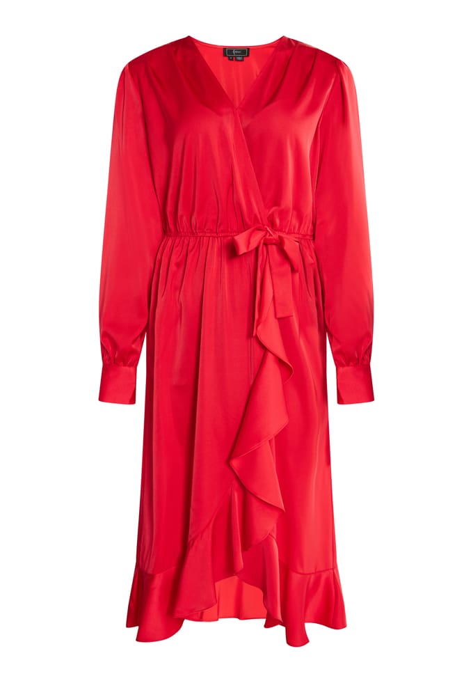 Faina Midi-jurk met lange mouwen Dames rood