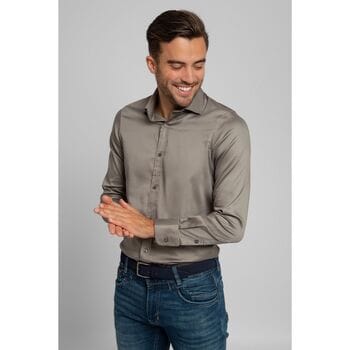 Suitable Satin Overhemd Grijs - Maat 38 - Heren - Overhemden Formeel