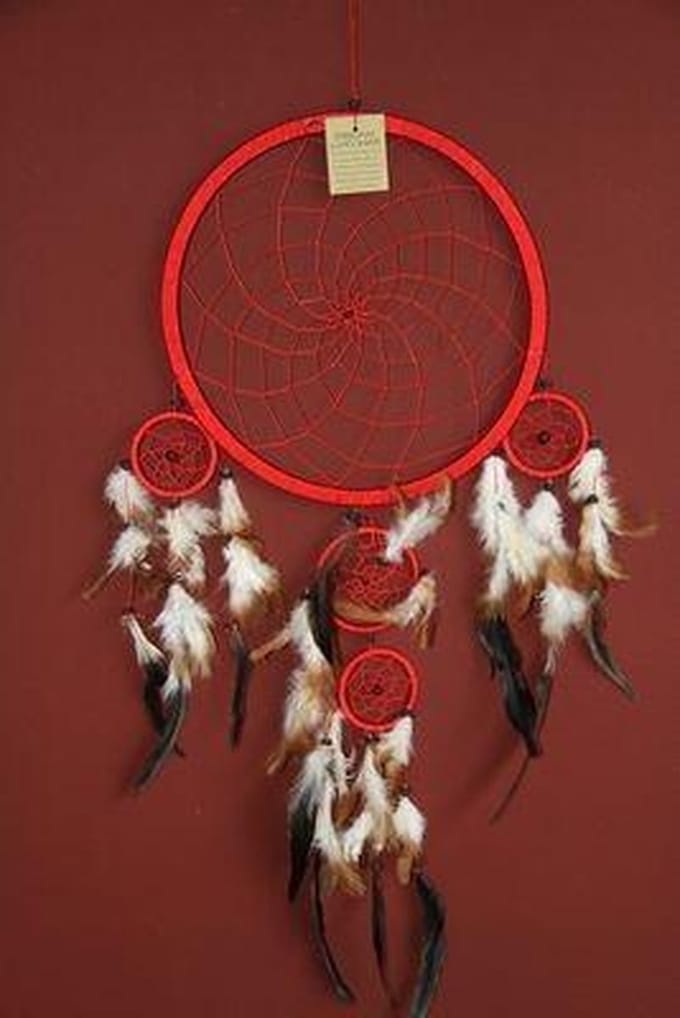 Dromenvanger / Dreamcatcher Ø26cm met kleintjes  - rood