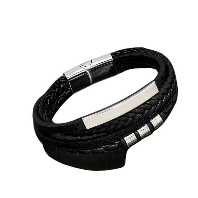 Nivard Armband - Staal - Nep Zilver - Heren - Zwart + Wit