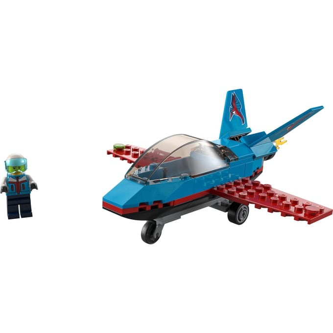 LEGO® City Stuntvliegtuig 60323 bouwset; speelgoedvliegtuig met versierde staartvinnen en een cockpit die open kan, plus een minifiguur van een piloot met helm; leuk actiespeelgoed voor kinderen vanaf 5 jaar (59 onderdelen)