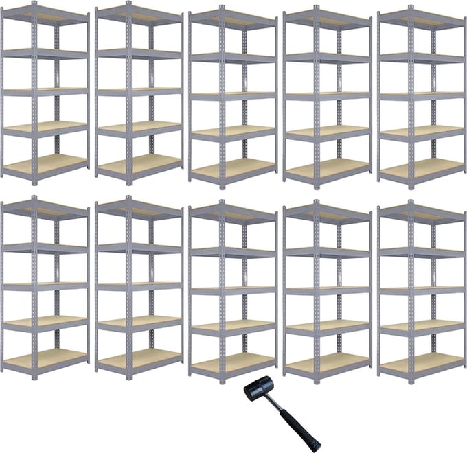 Q-rax 10 x metal racking units - grey - 90x50x180cm - 5-tier 200kg