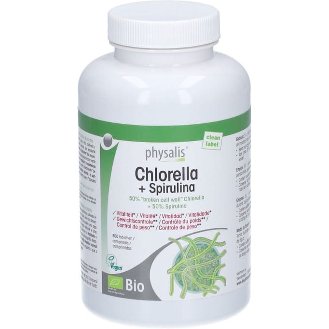 Physalis® Chlorella + Spirulina Bio 500 Gecomprimeerde tabletten