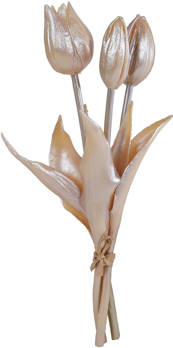 Van Manen kunstbloemen tulp set van 3 champagne goud luxe decoratie 25cm.