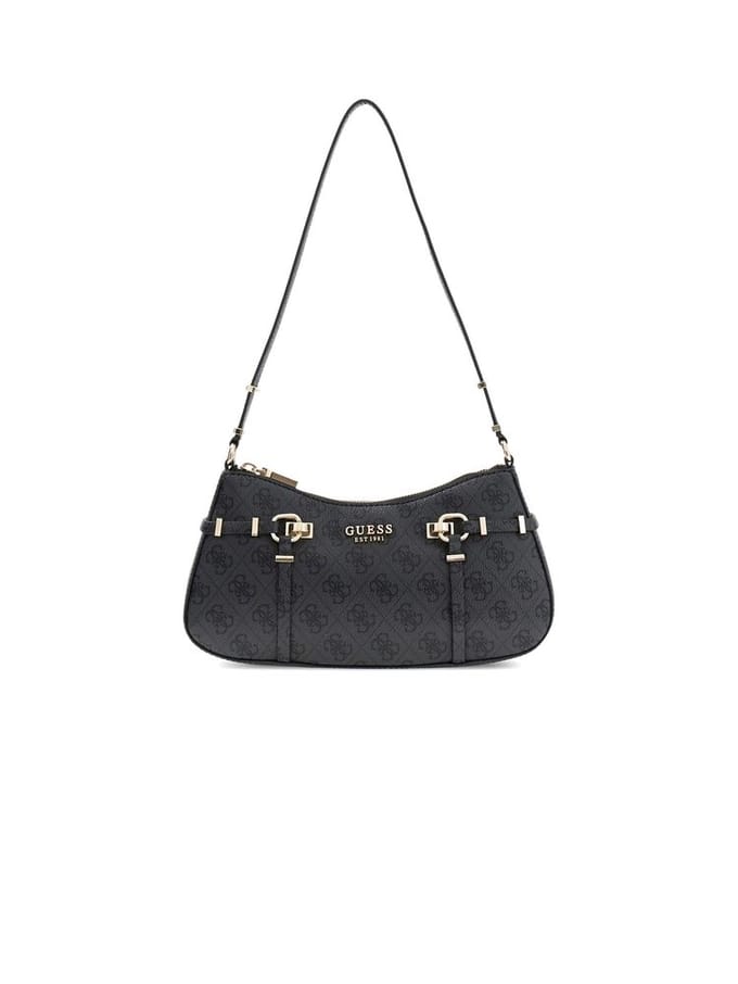 GUESS schoudertas Leona Logo Shoulder Bag Coal Logo donkergrijs
