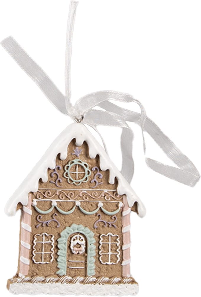 Clayre & Eef Kersthanger Gingerbread house 6x1x8 cm Bruin Polyresin