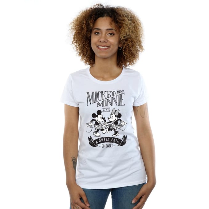 Disney Dames/Dames Mickey en Minnie Mouse Geweldig Paar Katoenen T-Shirt (Wit)