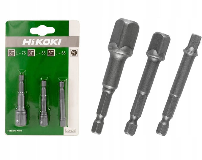 Hikoki Adapterset: 1/4" Hex naar 1/4", 3/8", 1/2" Vierkant