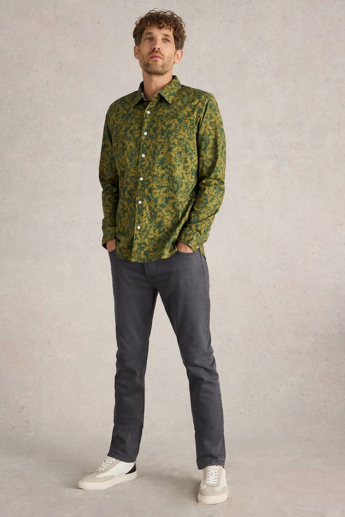White Stuff Hawthorn Bird Printed Shirt Green Multi Größe: S | Casual hemden Outlet | Herren | Grün