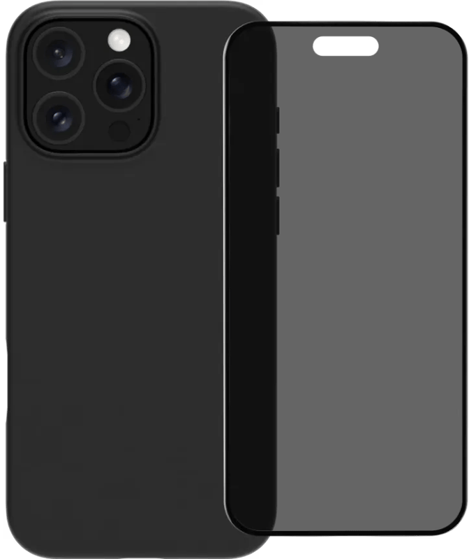 BlueBuilt Back Cover iPhone 16 Pro Zwart + Privacy Filter Screenprotector Glas