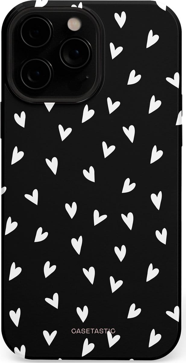 Casetastic hoesje geschikt voor Apple iPhone 13 Pro Max - MagSafe - Dubbellaagse bescherming - Stippen Hart - Fashion Case - Zwart Grijs