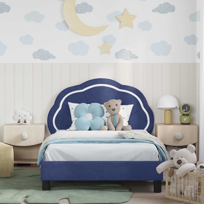 vidaXL - Kinderen - bedframe - met - hoofdboard - Politieblauw - 90 - x - 200 - cm