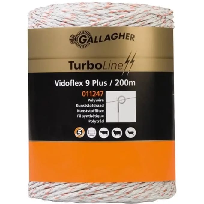 Gallagher Vidoflex 9 TurboLine Plus wit (200 meter) - Hoog geleidende draad voor afrasteringen