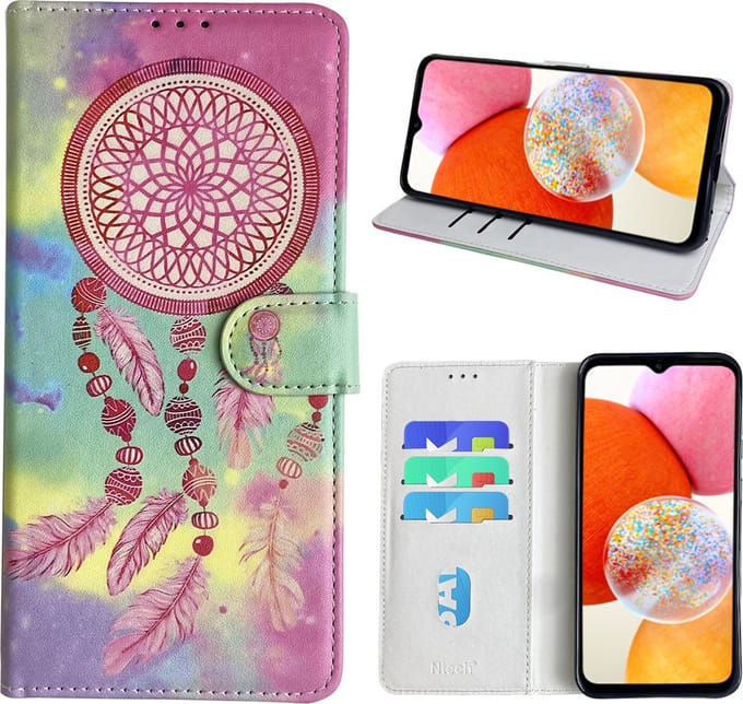 Hoesje geschikt voor Samsung Galaxy A14 Bookcase met dromenvanger print Roze