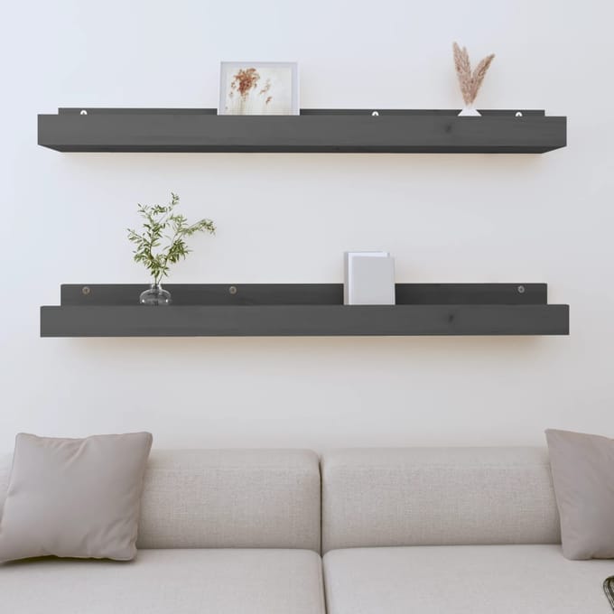 vidaXL - Wandschappen - 2 - st - 110x12x9 - cm - massief - grenenhout - grijs
