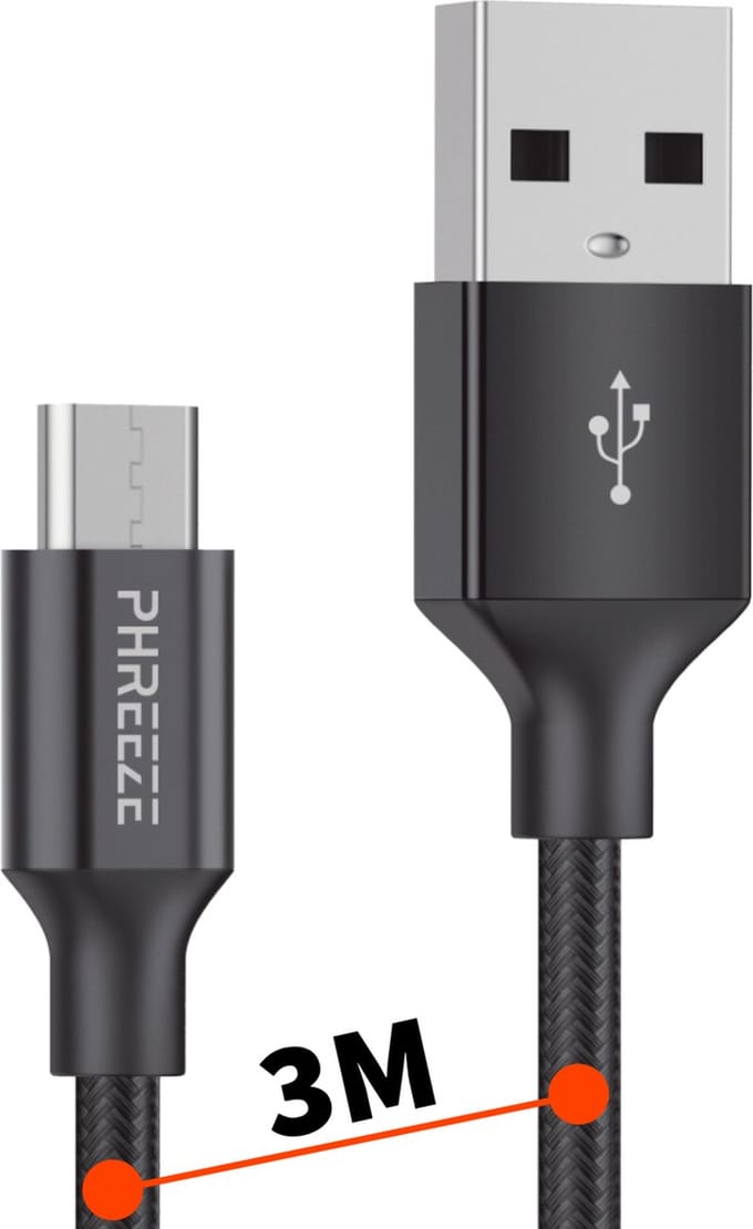 3 Meter USB-C Kabel - 18W/3A - USB naar USB-C - Type-C Snellaadkabel + Data Kabel - Scheurvast - Quick Charge - Universele Type C USB Kabels