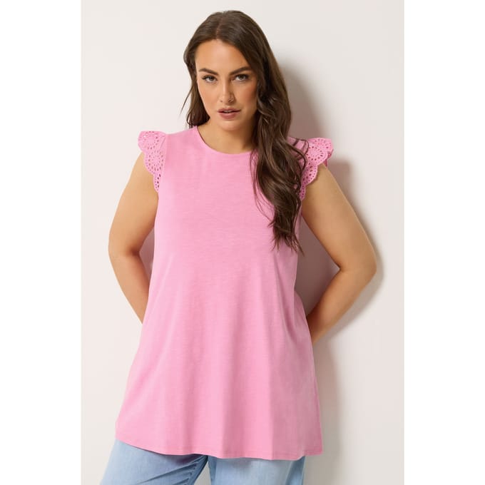 Yours Roze Broderie Top Met Ruches Size 42