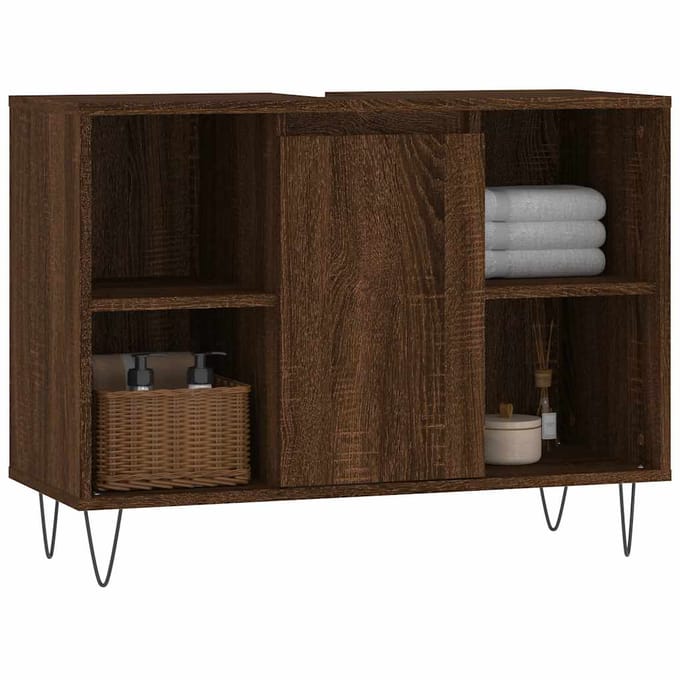 vidaXL - Badkamerkast - 80x33x60 - cm - bewerkt - hout - bruin - eikenkleur