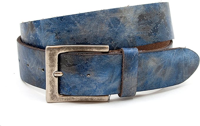 Dames riem blauw/grijs - 4 cm breed - Leer - Jeans riem - Casual - Maat 90
