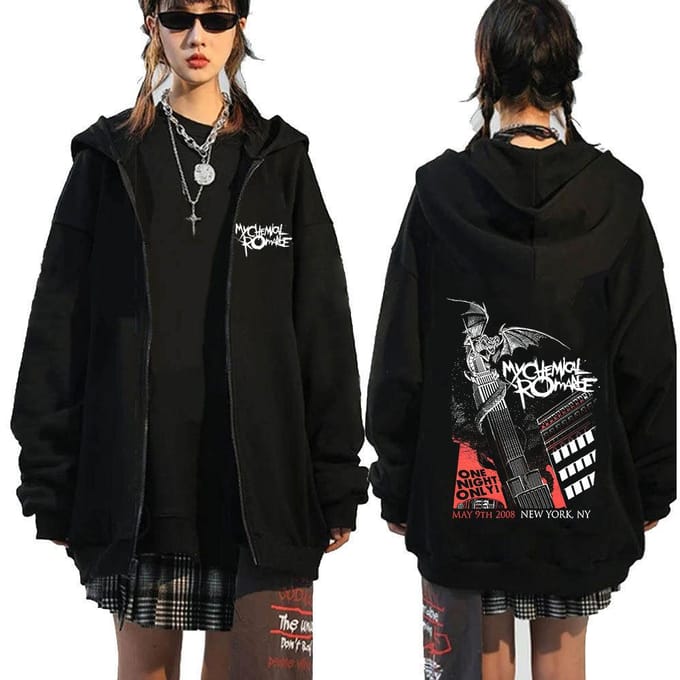 Chemical Romance Mcr Dode Rits Trui Zwart Parade Punk Emo Rock Rits Sweatshirt Mannen L