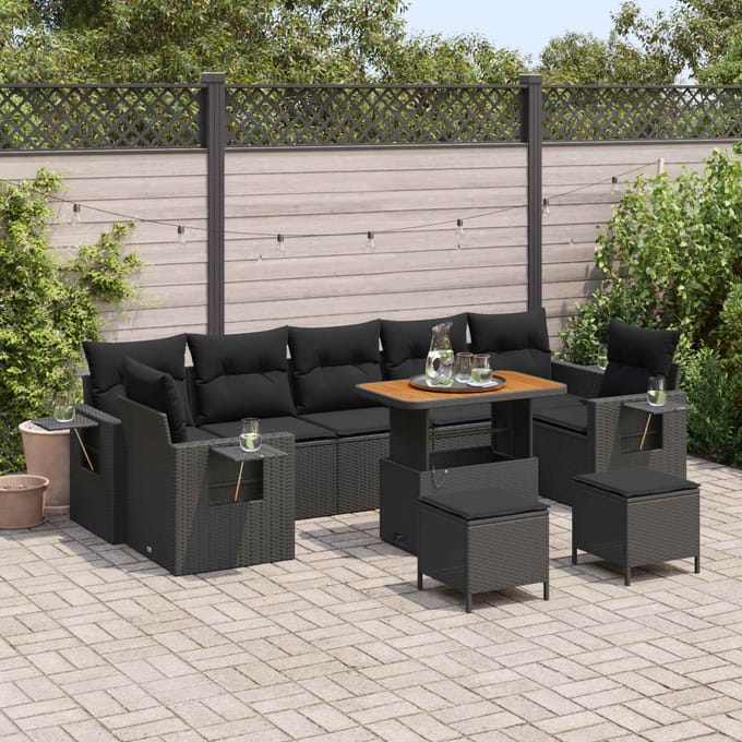 vidaXL Tuinbank Set met kussen Zwart poly rattan