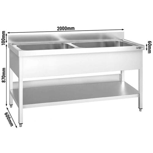 GGM Gastro Topfspültisch PREMIUM - 2000x600mm - mit 2 Becken