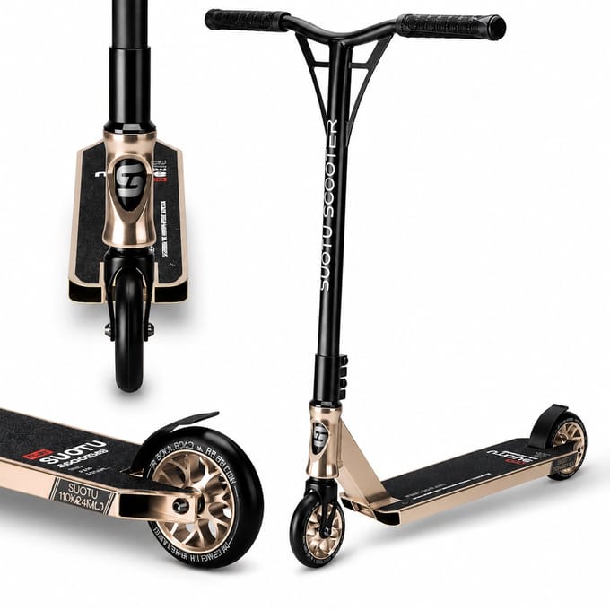 Suotu Stuntstep - Step - Kinderstep - Speelgoed Jongens/Meisjes - ABEC-7 - Aluminium -Champagne