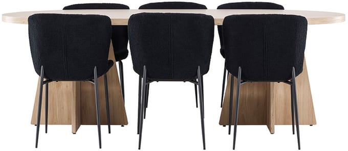 Bootcut eethoek tafel 115x230cm en 6 teddy stoelen naturel.