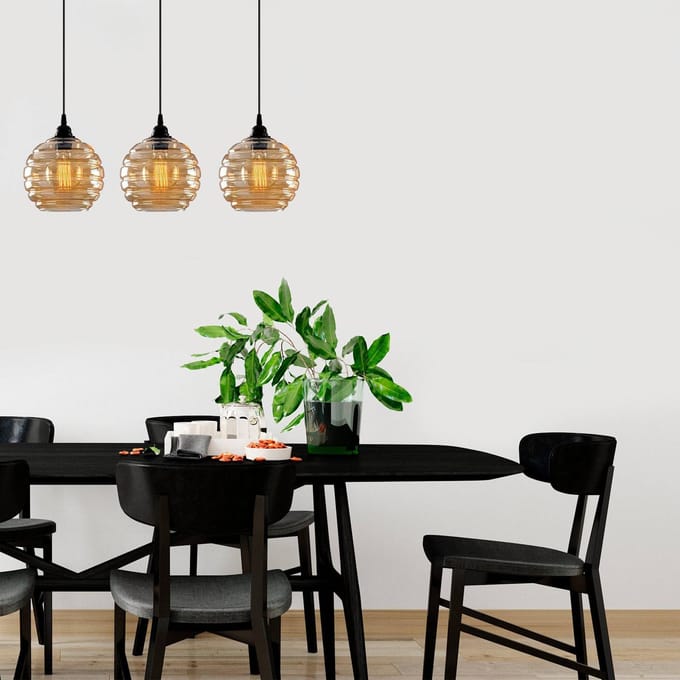 Opviq Hanglamp Gold 012, goud-transparant, glas 3-lamps lineair