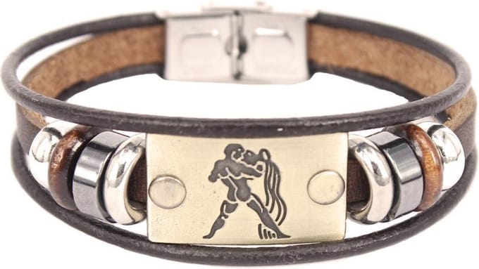Montebello Armband Waterman - Leer - Messing - Staal - Horoscoop - 19cm