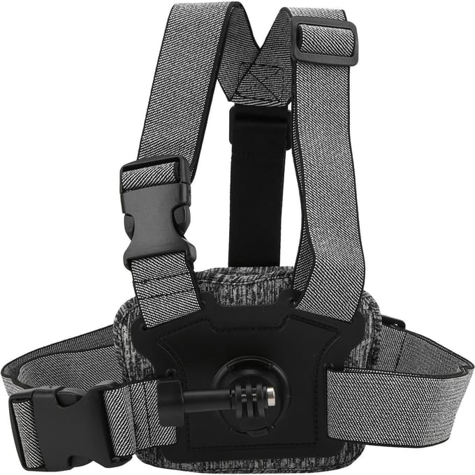 TELESIN Action Camera Borstmontageband Verstelbaar Harnas Dubbele Camera Riemhouder gray