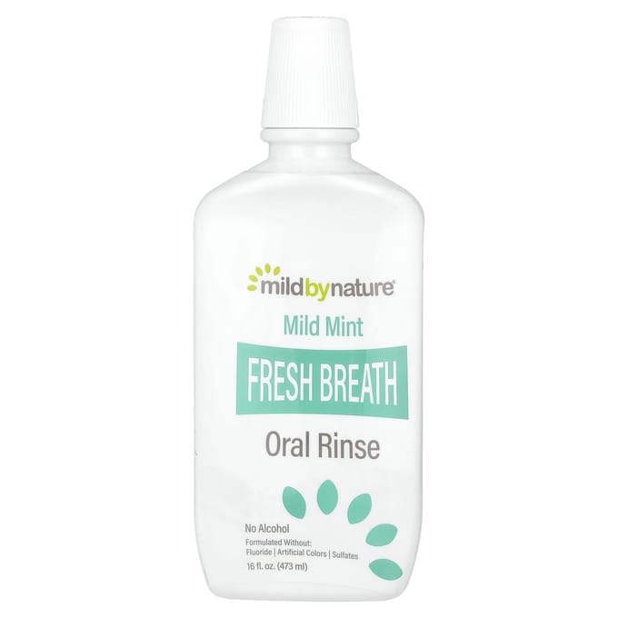 Bain de bouche Mild By Nature, haleine fraîche, sans alcool, saveur menthe douce, 16 fl oz (473ml) white