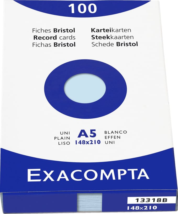 Exacompta etui 100 steekkaarten bristol - effen niet geperforeerd 148x210mm - Hemelsblauw - 13318B