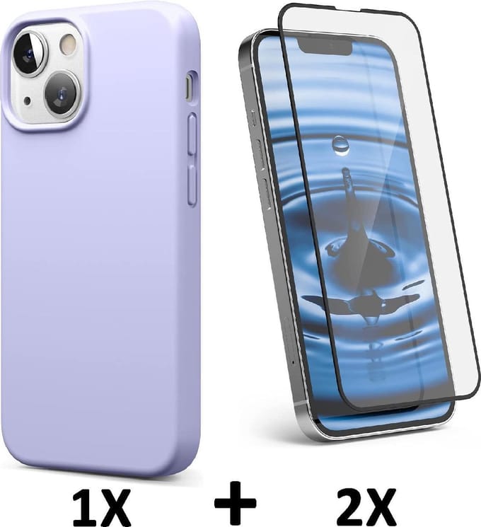 HB Hoesje Geschikt voor Apple iPhone 13 Mini - Paars / 2X Volledige Glazen Screenprotector - Siliconen Back Cover