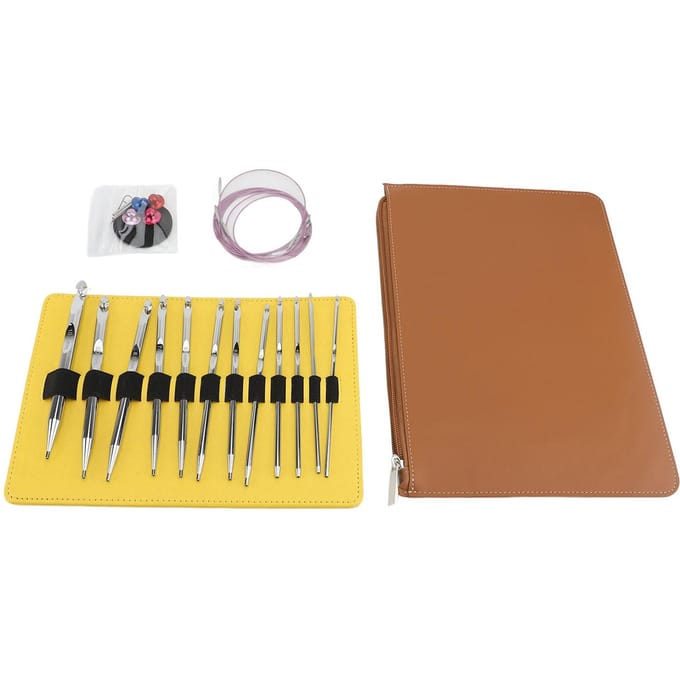 12 Pièces Crochets Aiguilles Interchangeables en Aluminium et Câble pour Tricoter Pull Tapis yellow
