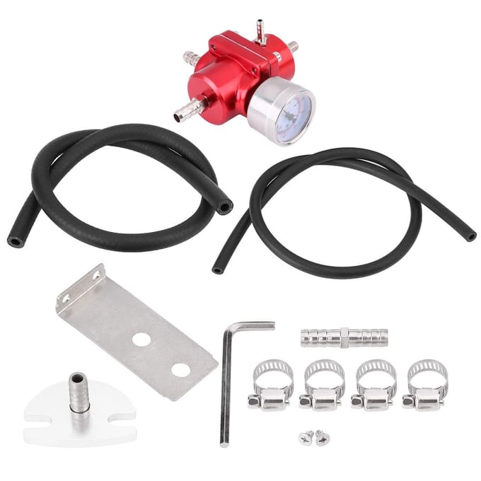 Kit Manomètre et Durite Régulateur de Pression de Carburant en Aluminium 0-140 PSI Rouge
