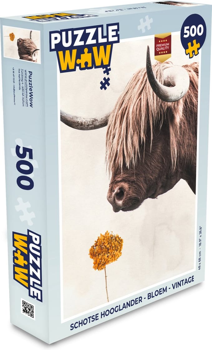 Puzzel Schotse hooglander - Bloem - Vintage - Legpuzzel - Puzzel 500 stukjes