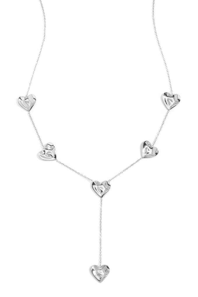 Bijoutheek Collier Y-Vorm Hartjes Gehamerd Zilver