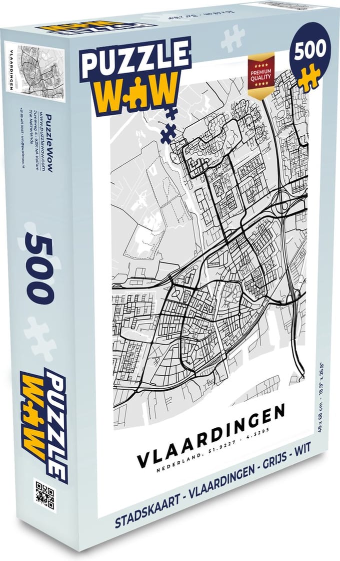 Puzzel Stadskaart - Vlaardingen - Grijs - Wit - Legpuzzel - Puzzel 500 stukjes - Plattegrond