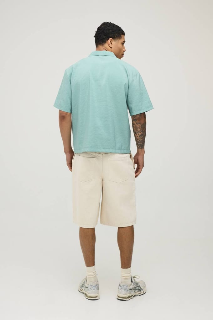 Oversized Boxy Shirt Met Fruitprint En Reverskraag | Sage | Size Medium