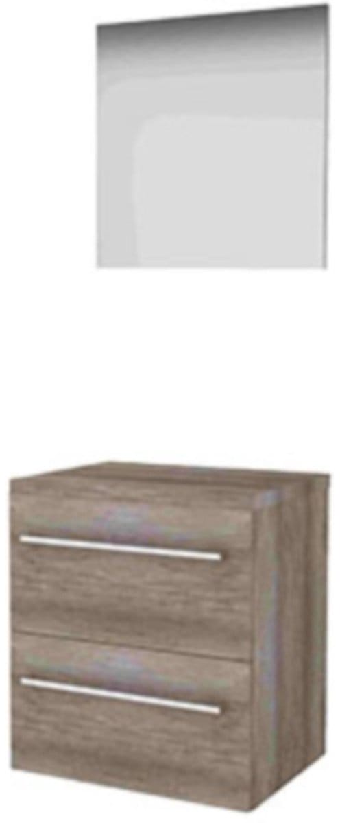 Basic-Line Basic 46 Badkamermeubelset - 60 x 46 cm - Met Grepen - 2 Lades - Wastafelblad - Spiegel - Scotch Oak