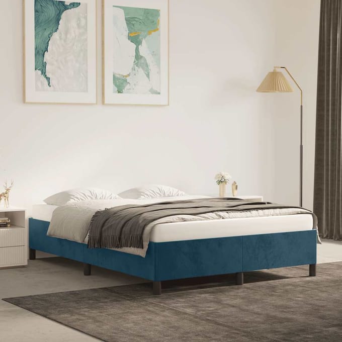 vidaXL - Bedframe - zonder - matras - 140x190 - cm - fluweel - donkerblauw