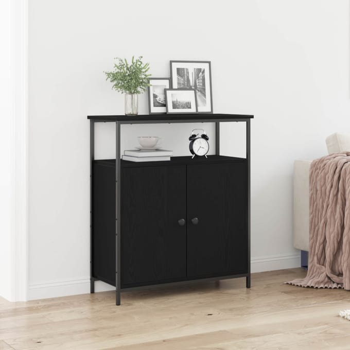 vidaXL - Dressoir - Zwart - Eiken - 70 - x - 30 - x - 80 - cm - Bewerkt - hout