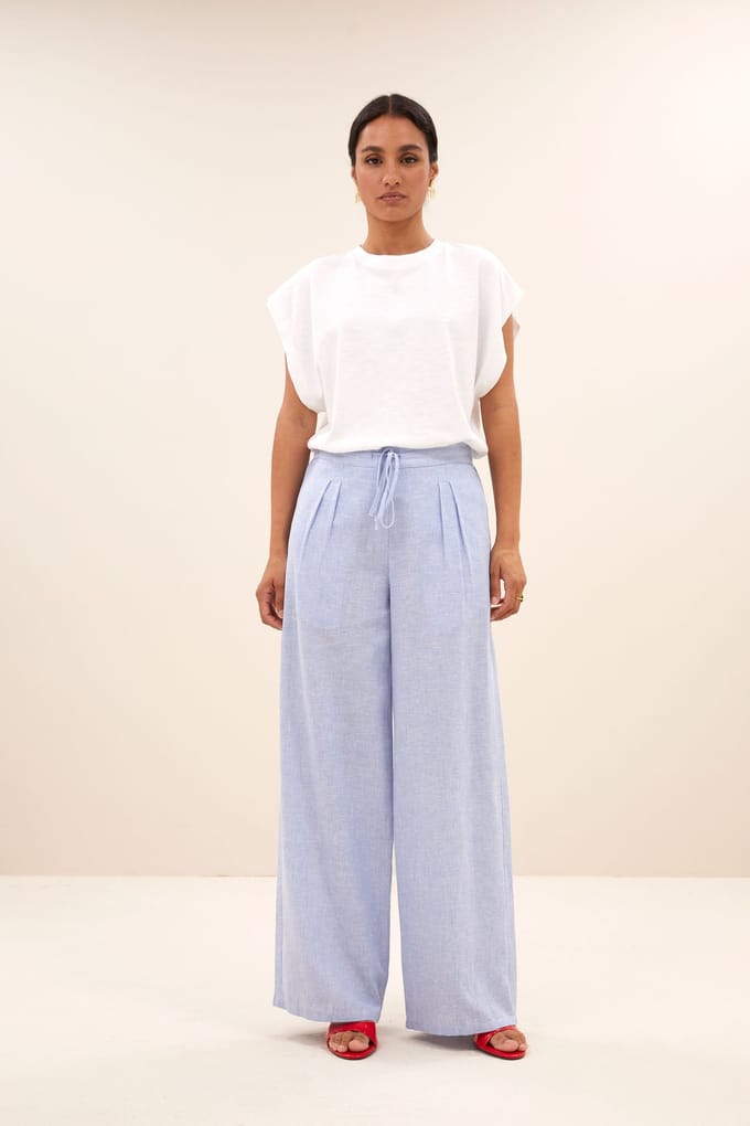 By-Bar Uma Pinstripe Pants Sky Blue Größe: S | Ausgestellte Hosen Outlet | Damen | Blau