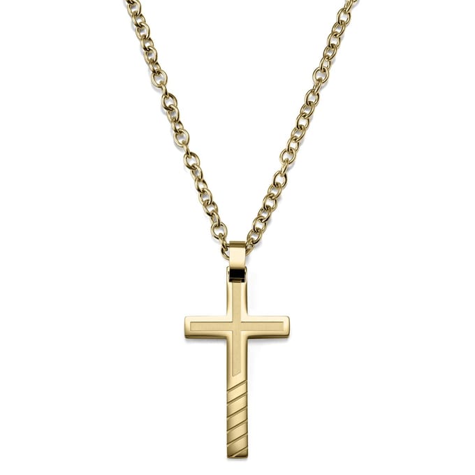 Goudkleurige Kruisketting met Kruis met Lijnenspel