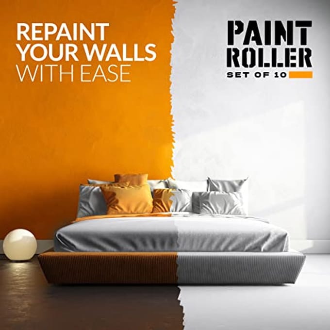 Paint Roller Set - 10-delige set met verftray, borstel, grote en mini rollers, schuurmof, schilderstape en menger