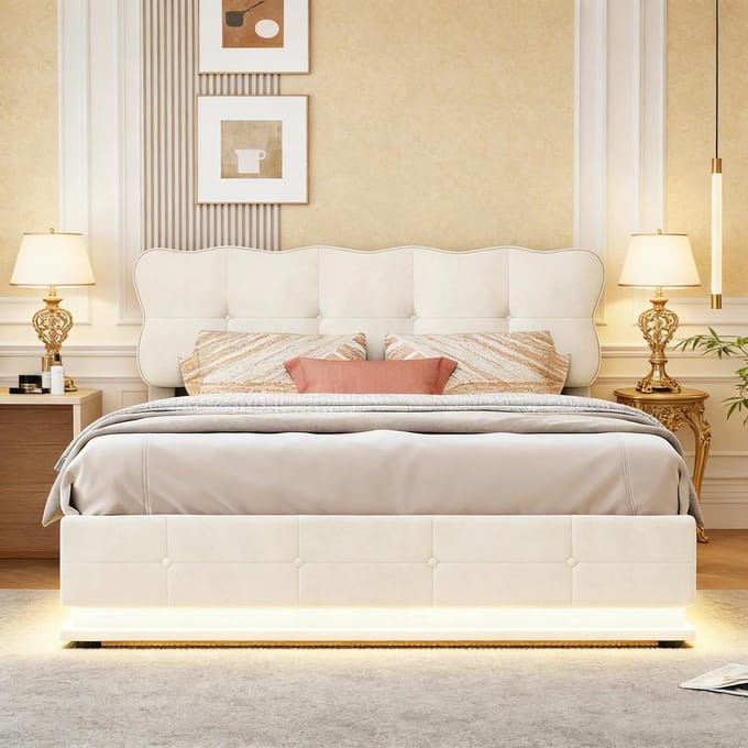 Tweepersoonsbed 140x200 met Opbergruimte en LED-Verlichting